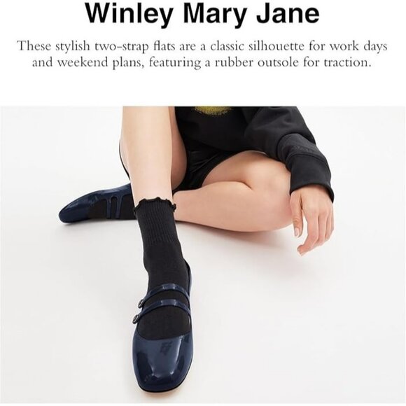 Coach Winley Mary Jane Flat Women's Size 6.5 Deep Blue Leather Slip On Buckle - Picture 2 of 4